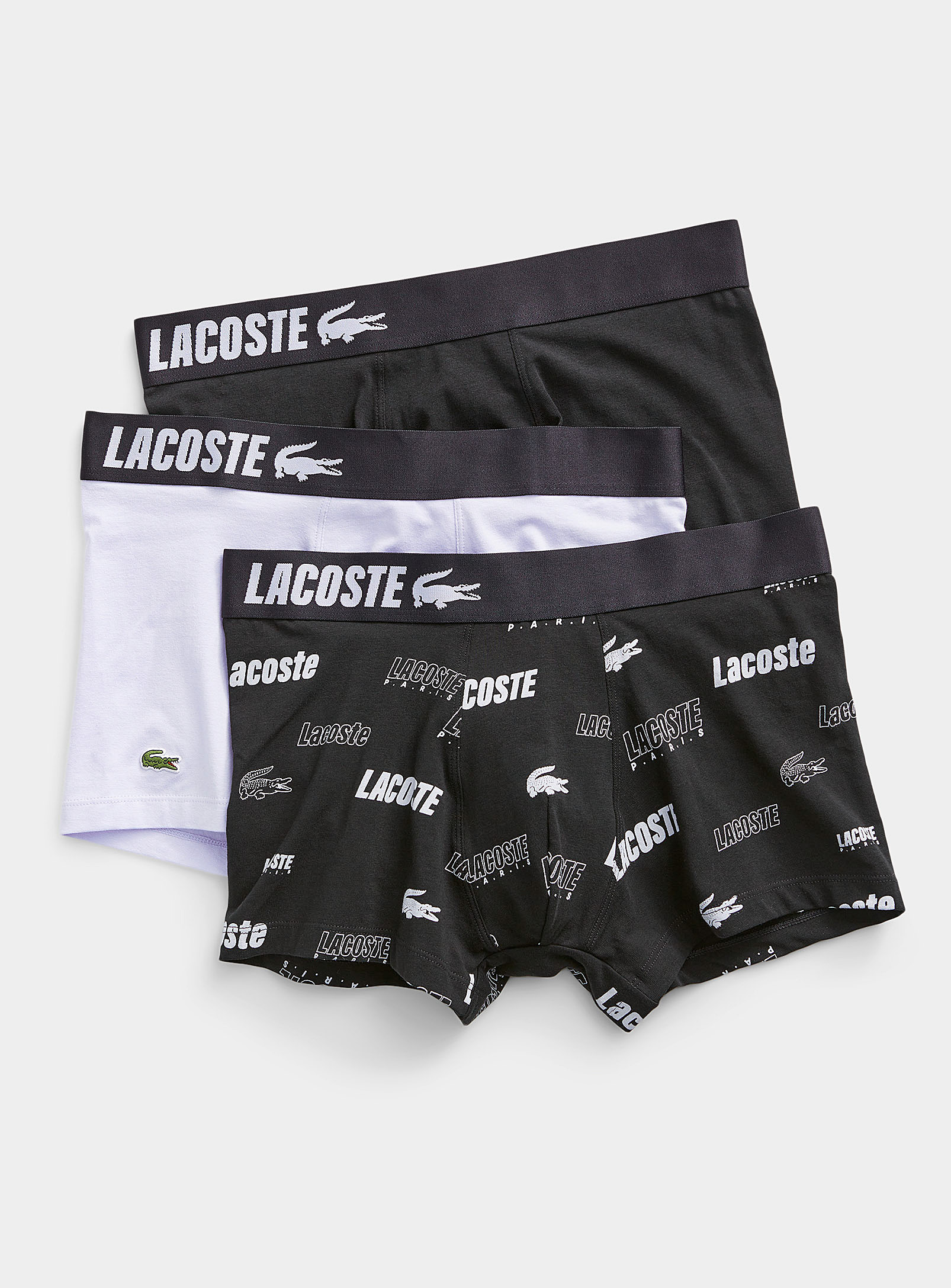 Lacoste - Men's Black-and-white logo trunks 3-pack