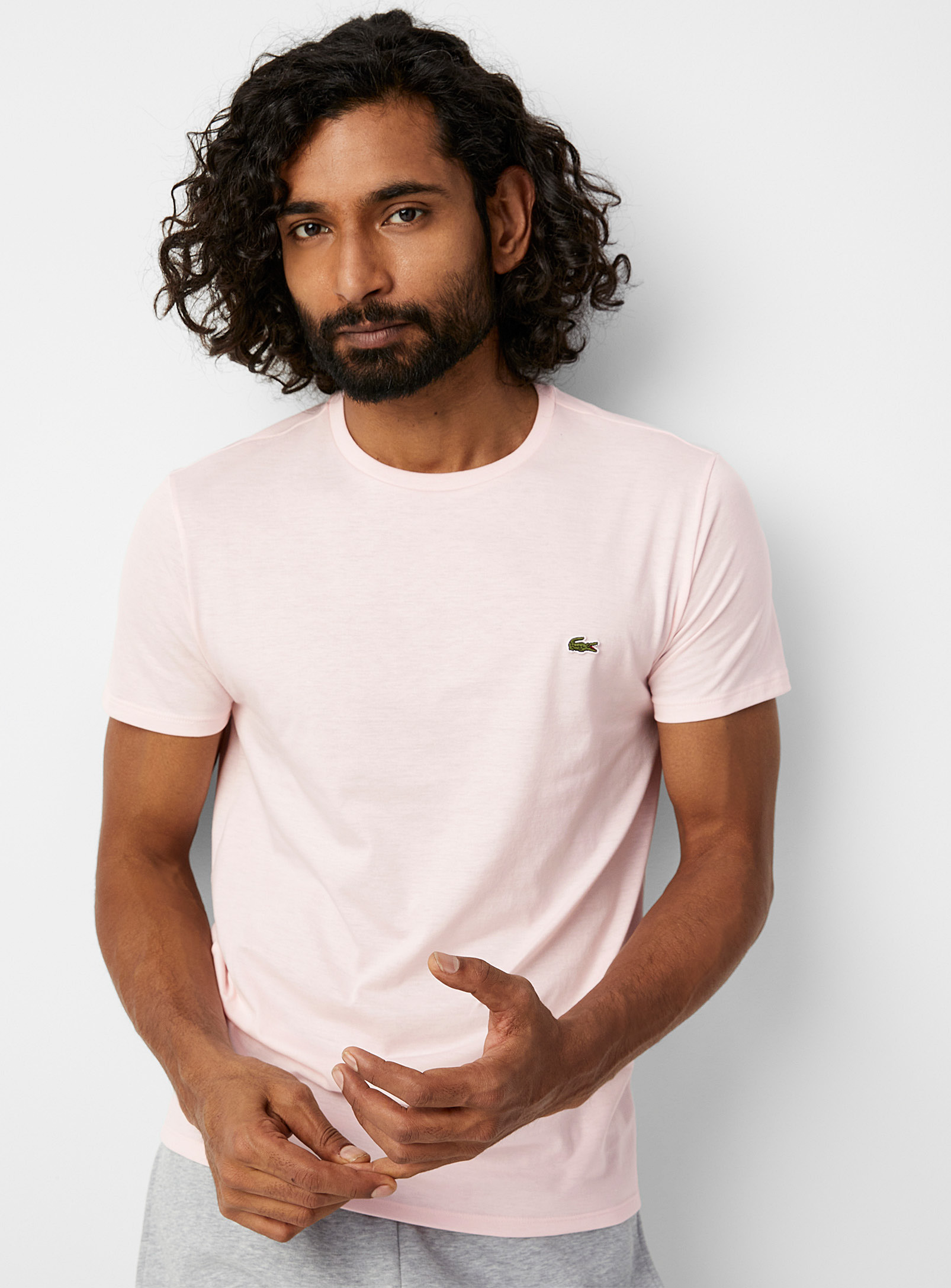 Lacoste Croc Crew-neck T-shirt In Peach Pink