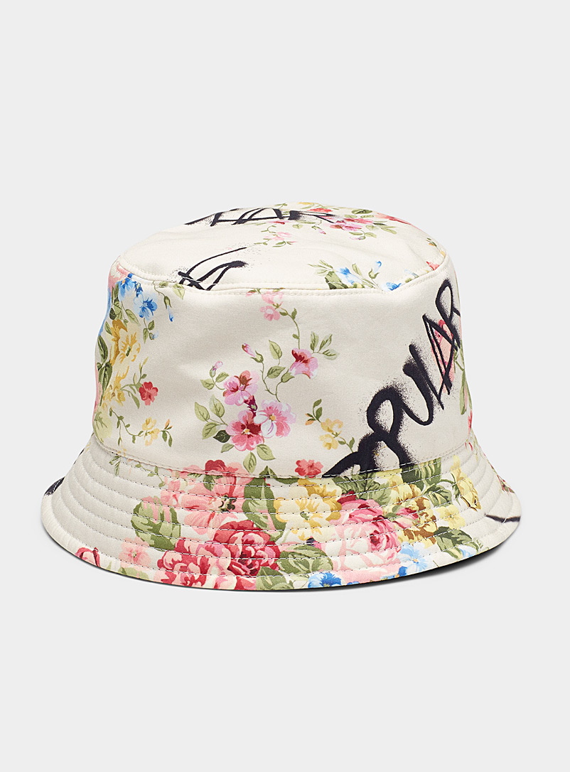 Dsquared2 Patterned White Graffiti logo floral bucket hat for men