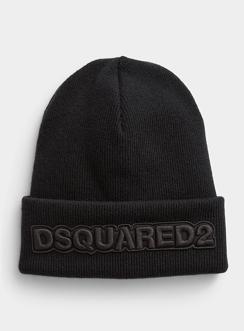 Dsquared2 Black Embossed embroidered signature ribbed tuque for men