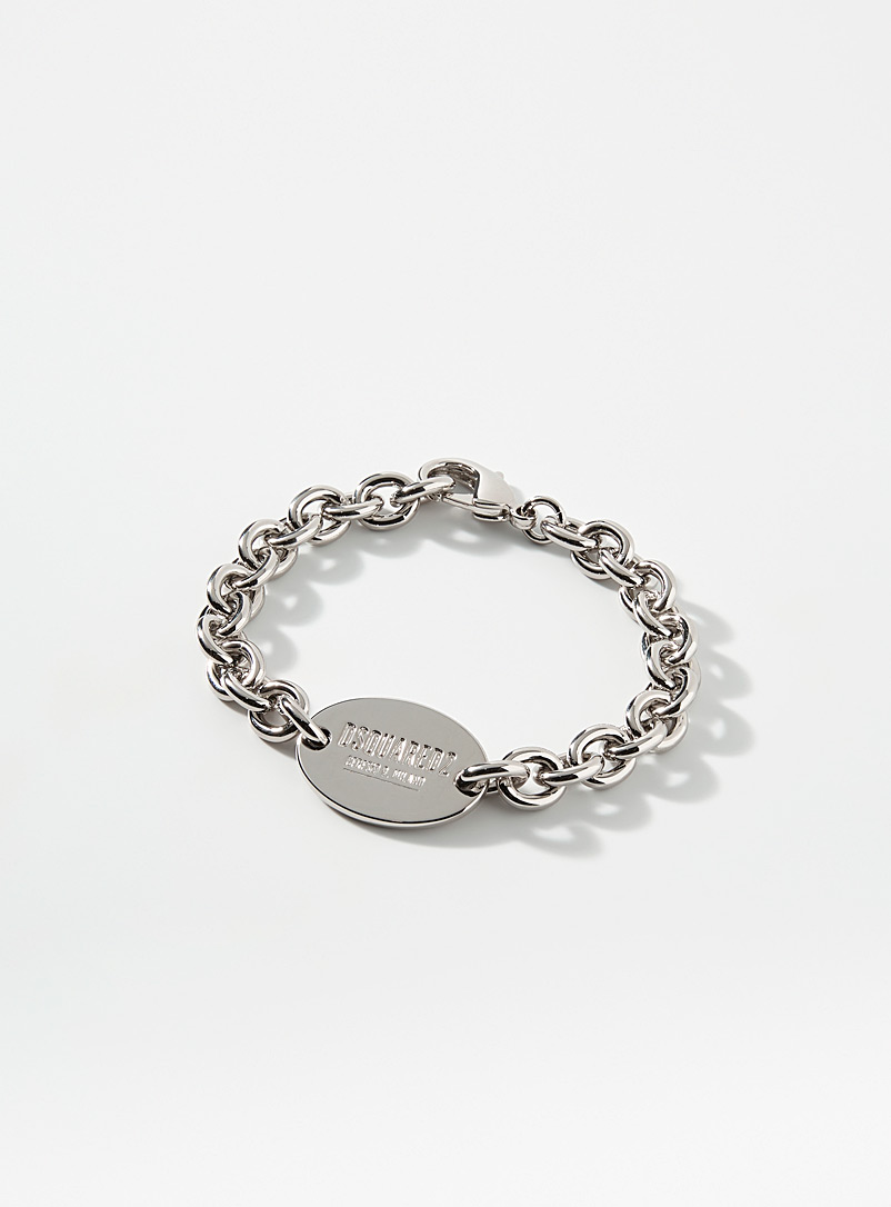 Dsquared2: Le bracelet chaîne plaque gravée Argent pour homme