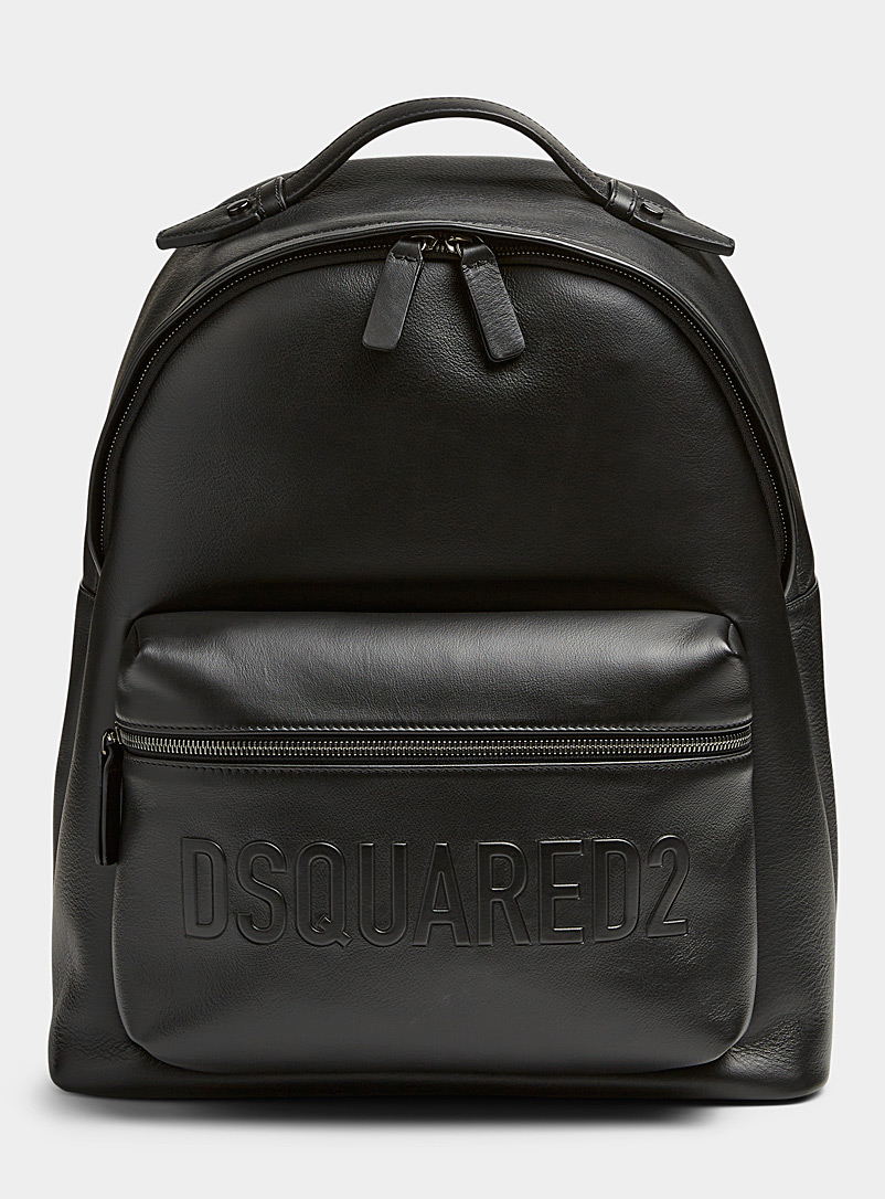 Dsquared2 Black Embossed signature leather backpack for men
