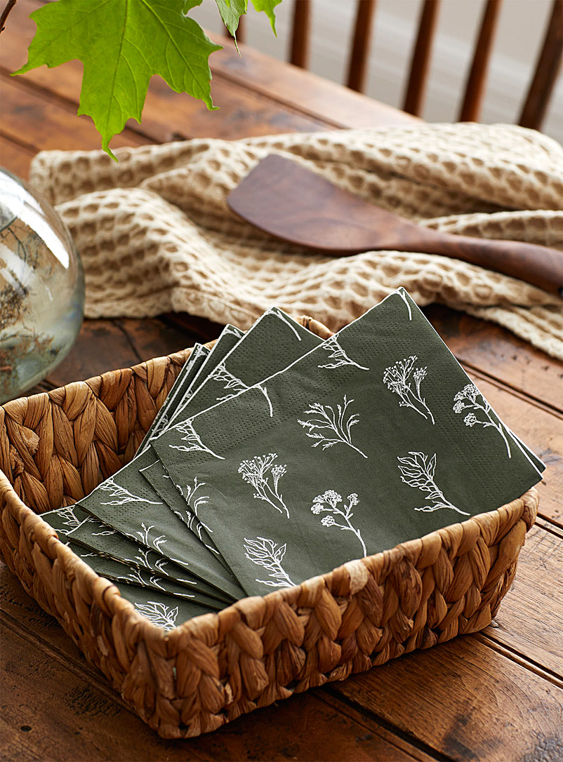 Simons Maison: Les serviettes de papier fleurs séchées 33x33 cm. Paquet de 20. Vert à motifs