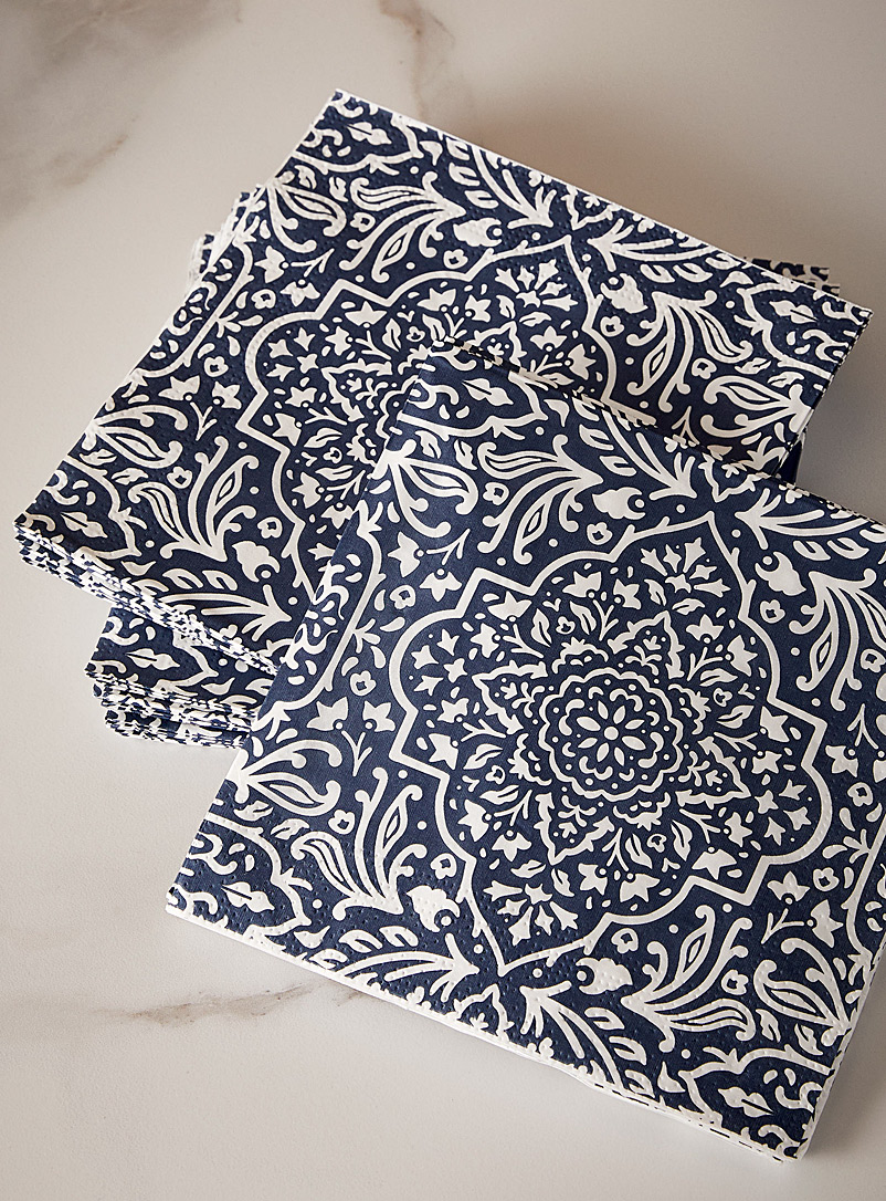 Simons Maison: Les serviettes en papier Marrakech 16,5 x 16,5 cm. Paquet de 30. Bleu à motifs