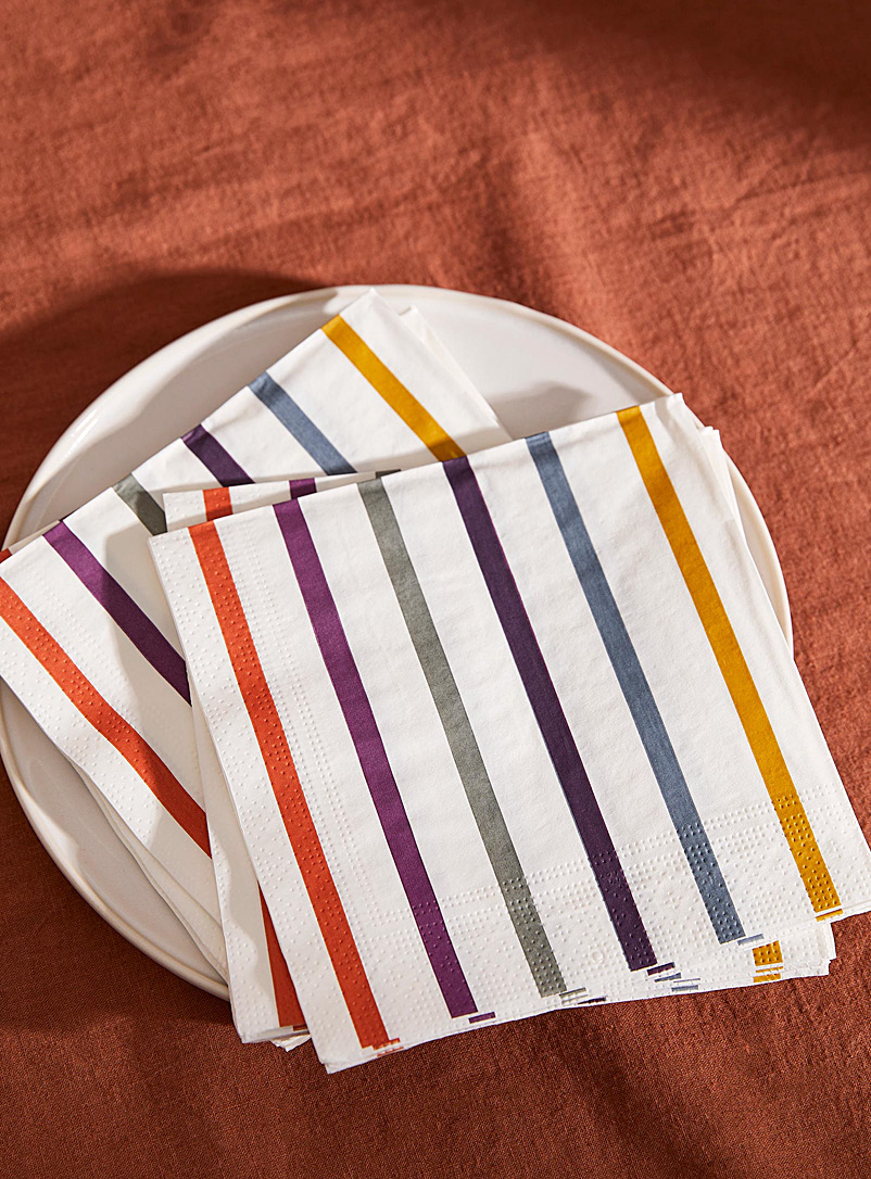 Simons Maison Assorted Fall stripes paper napkins 16.5 x 16.5 cm. Pack of 25.