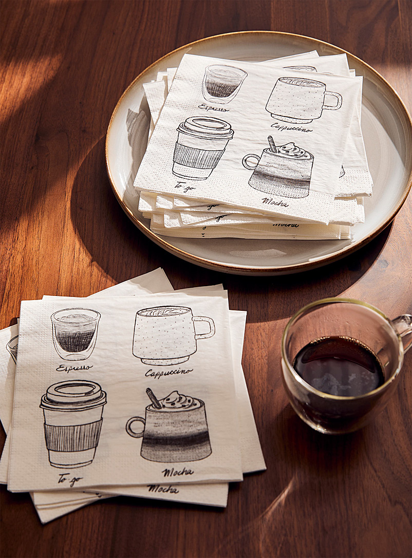Simons Maison: Les serviettes en papier menu café 16,5 x 16,5 cm. Paquet de 25. Blanc et noir