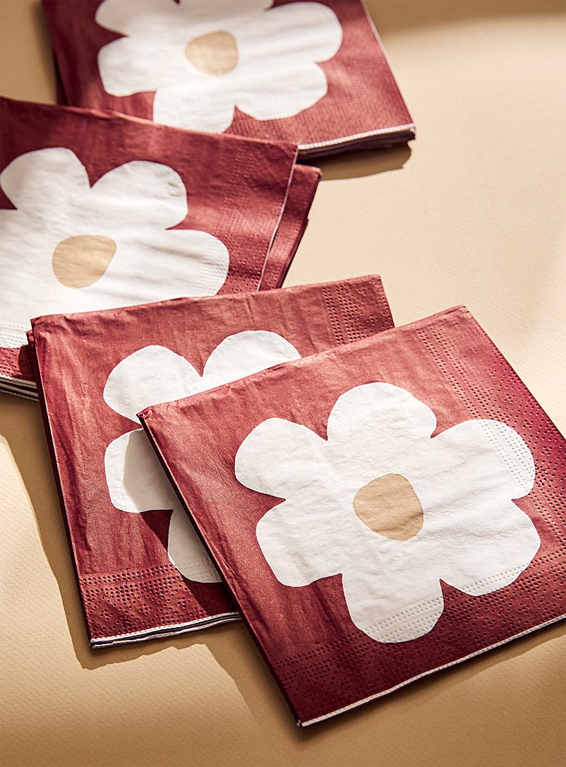 Simons Maison: Les serviettes en papier marguerite d'automne 16,5 x 16,5 cm. Paquet de 25. Rouge foncé-vin-rubis