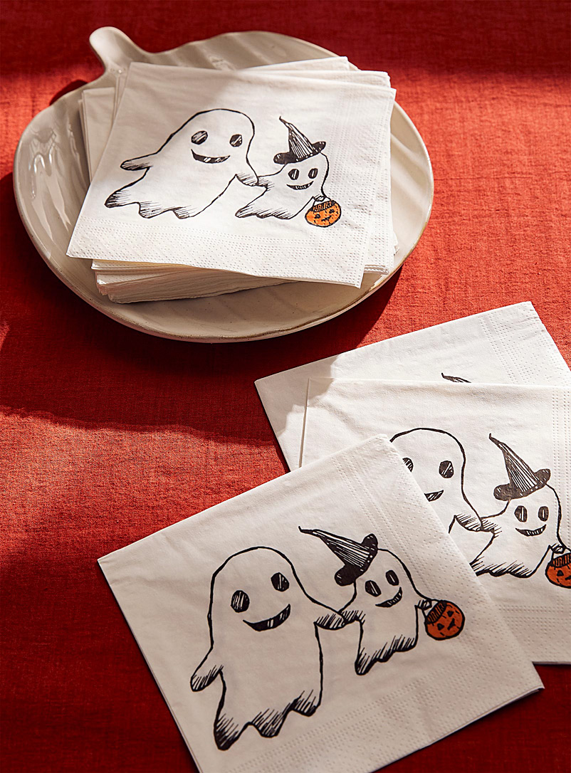 Danica: Les serviettes en papier petits fantômes 16,5 x 16,5 cm. Paquet de 25. Blanc à motifs