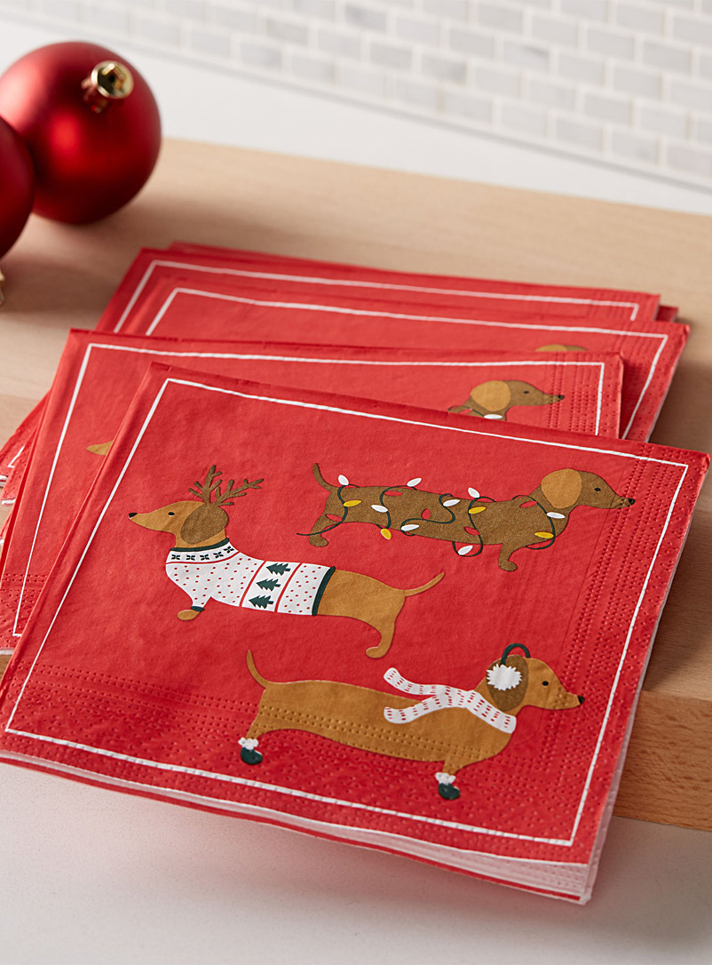 Simons Maison Patterned Red Holiday dachshund paper napkins 33 x 33 cm. Pack of 20.