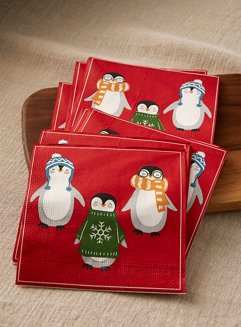 Simons Maison: Les serviettes en papier petits pingouins 16,5 x 16,5 cm. Paquet de 30. Assorti