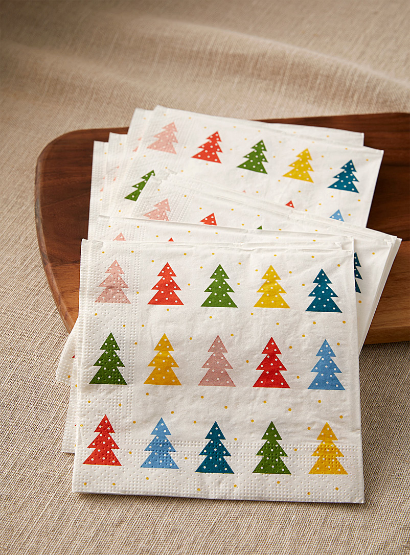 Simons Maison Assorted Colourful firs paper napkins 16.5 x 16.5 cm. Pack of 30.
