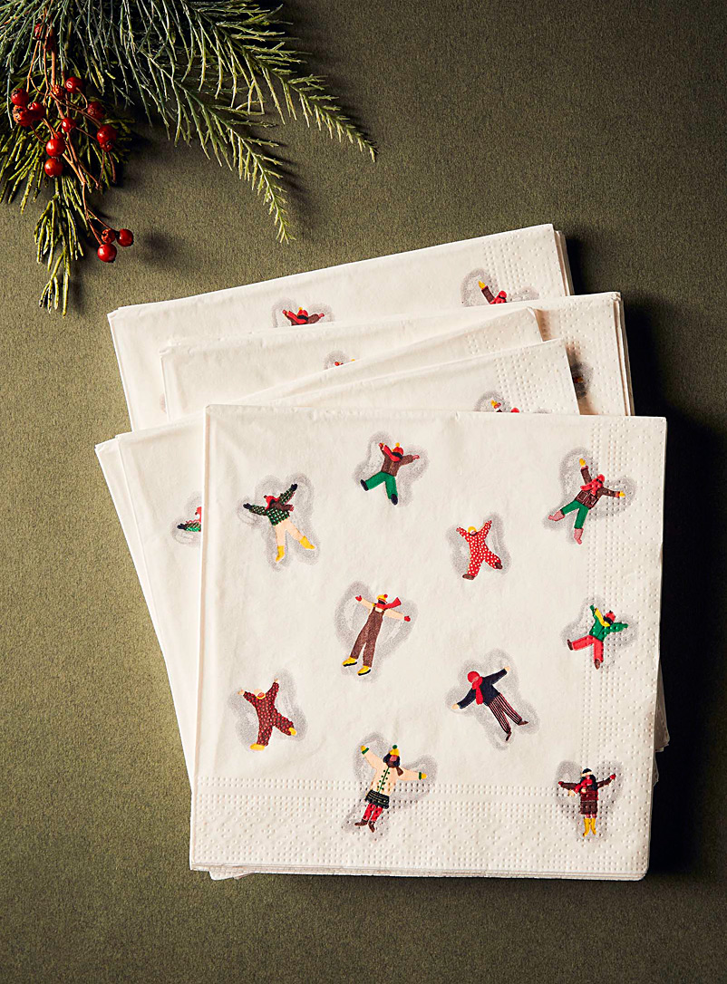 Simons Maison: Les serviettes en papier anges dans la neige 16,5 x 16,5 cm. Paquet de 25. Assorti
