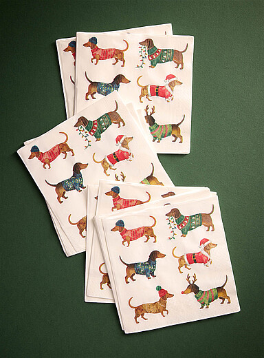 Les serviettes en papier teckels des F&ecirc;tes 16,5 x 16,5 cm. Paquet de 25. <b>Collection de No&euml;l</b>
