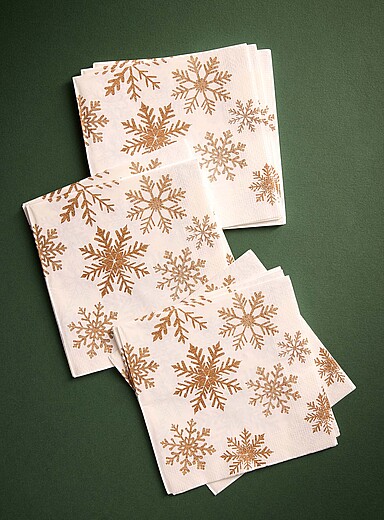 Les serviettes en papier flocons de neige 16,5 x 16,5 cm. Paquet de 25. <b>Collection de No&euml;l</b>