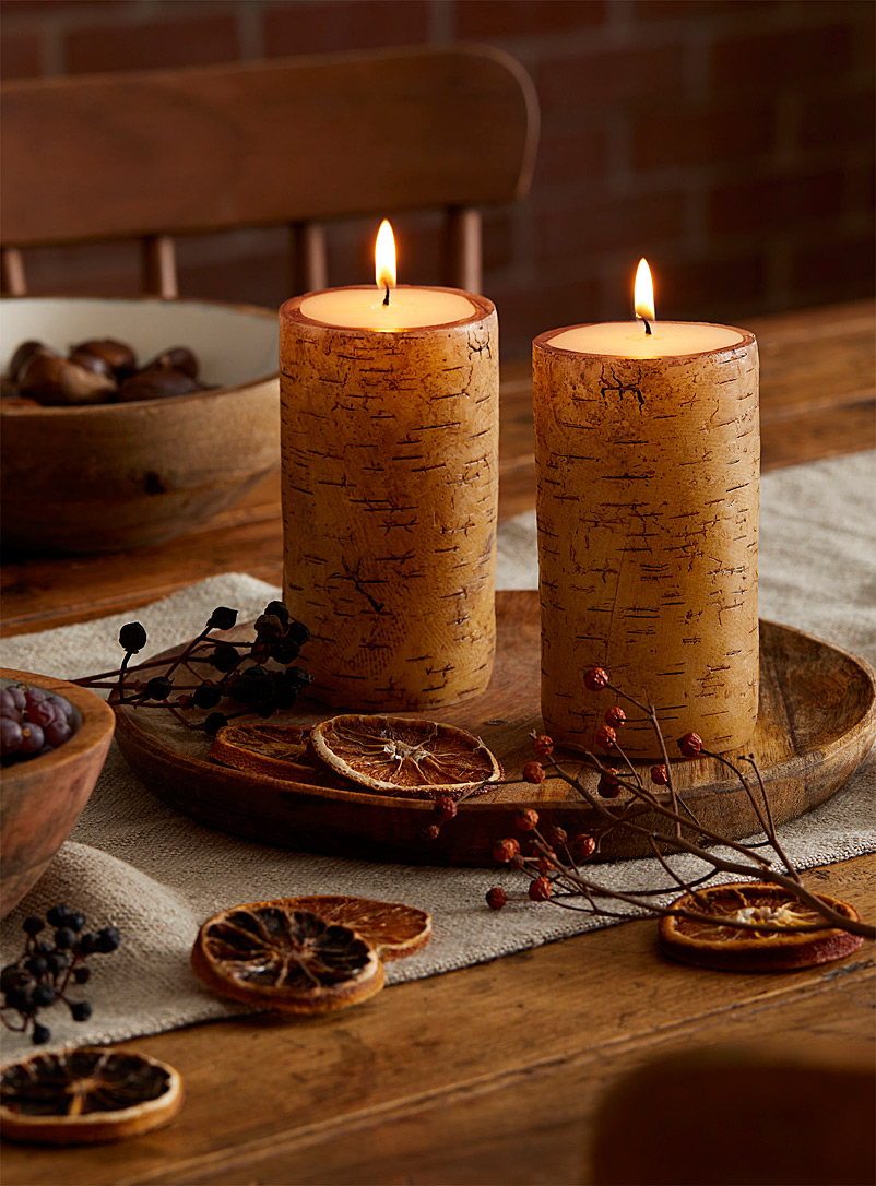 Simons Maison Assorted Large faux-birch candles Set of 2