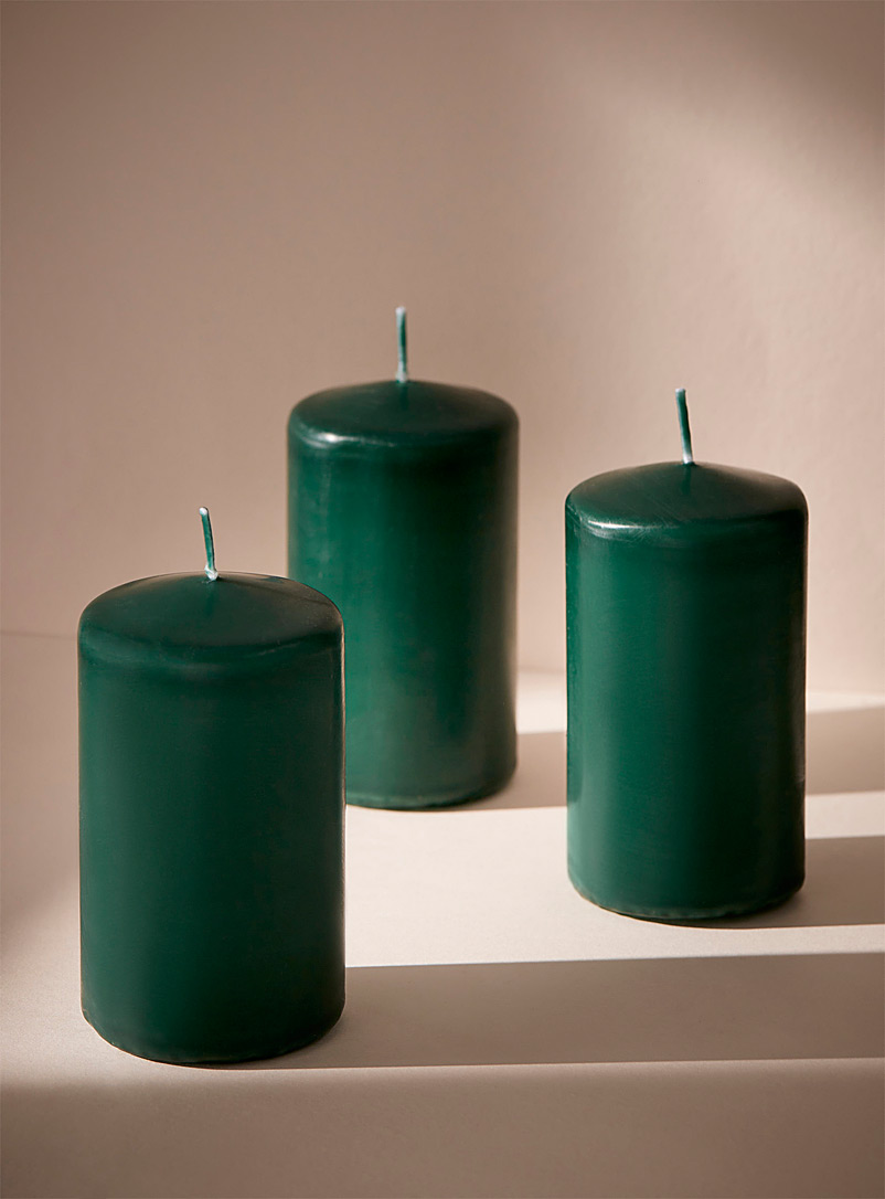 Simons Maison: Les bougies piliers Ensemble de 3 Vert foncé-mousse-olive
