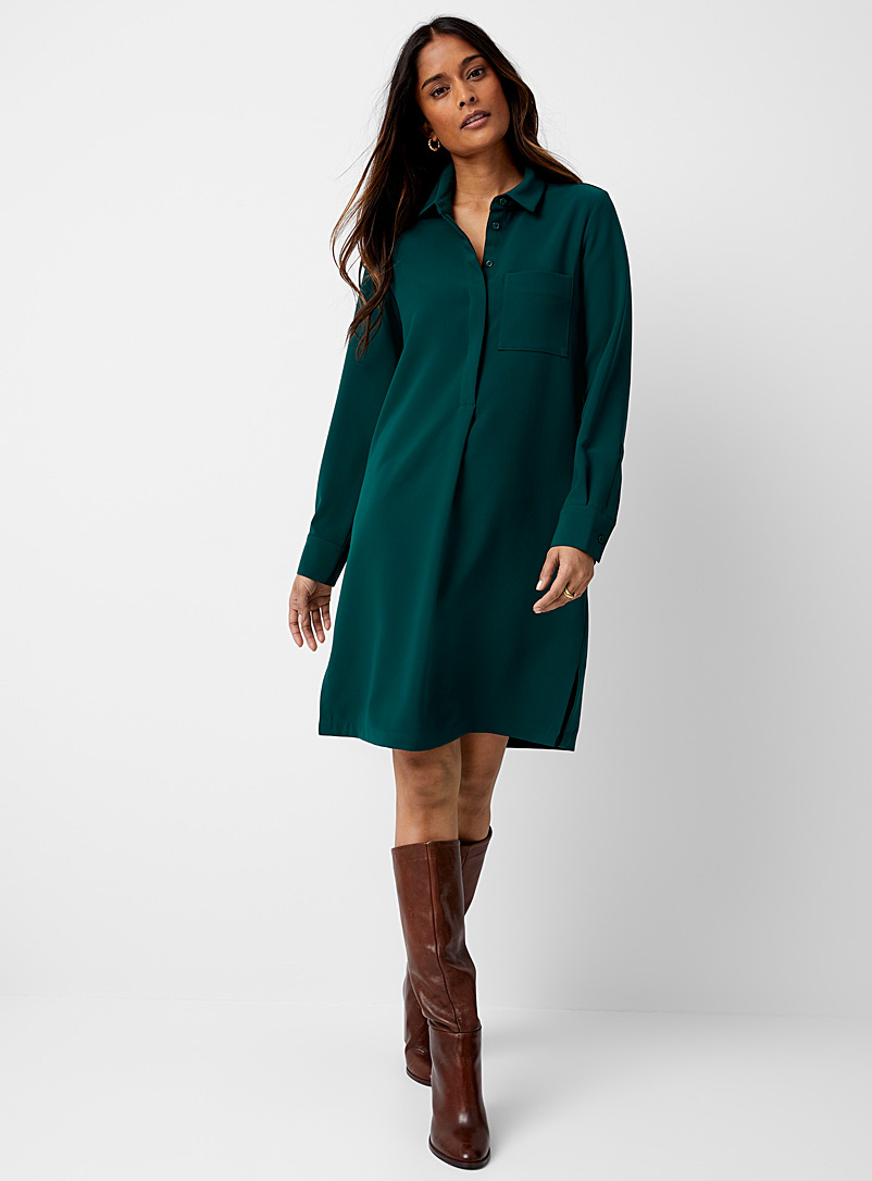 Contemporaine: La robe fluide col chemise Vert vif-irlandais-émerau pour femme