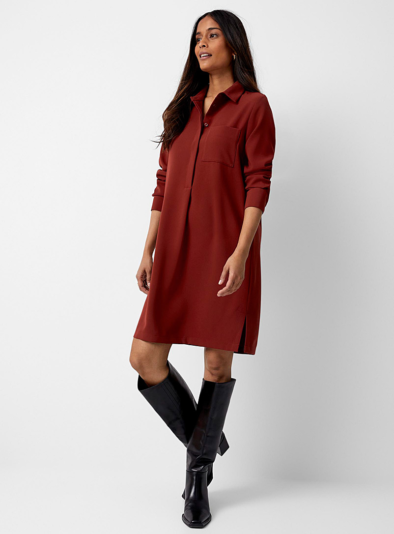 Contemporaine Red Flowy collared shirtdress for women