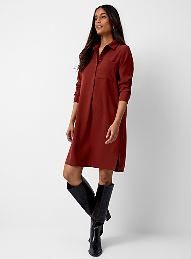 Contemporaine Red Flowy collared shirtdress for women