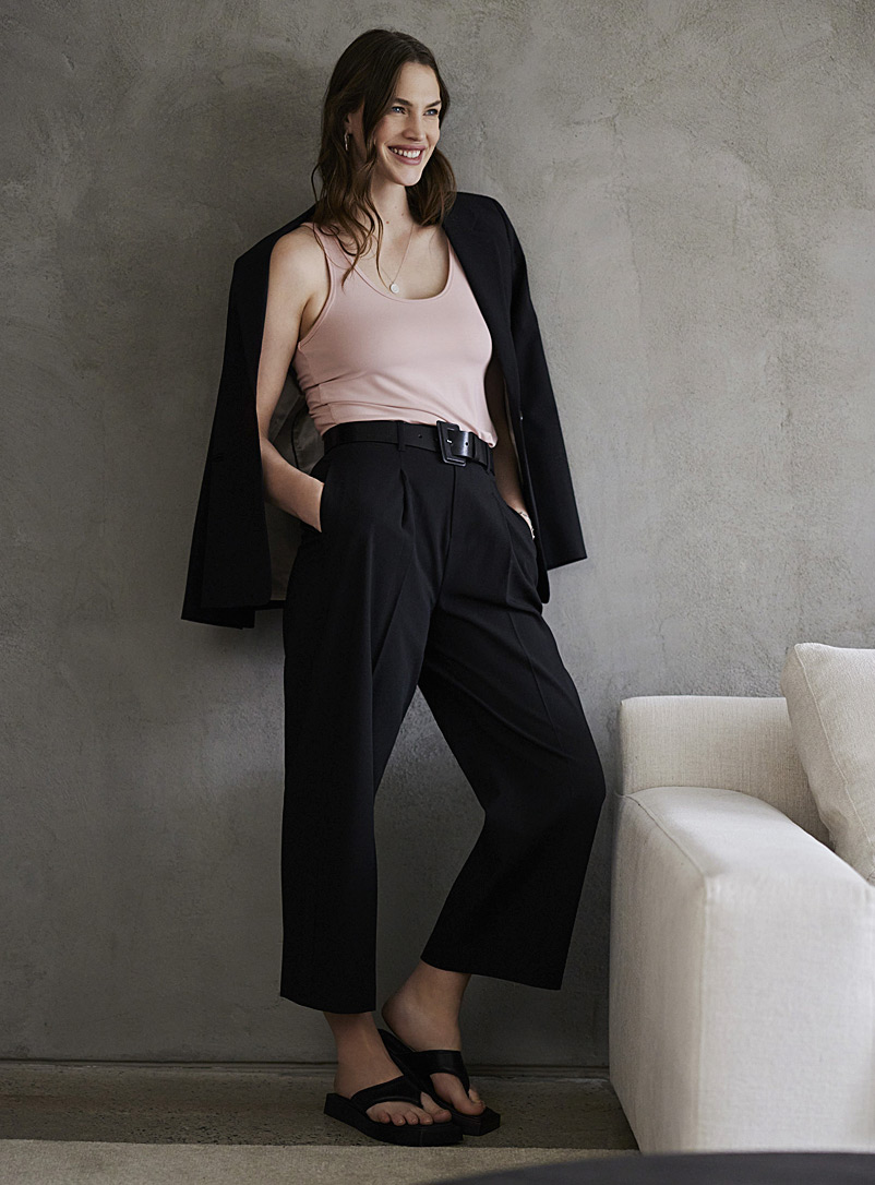 Contemporaine Black Finely woven wide-leg cropped pant for women