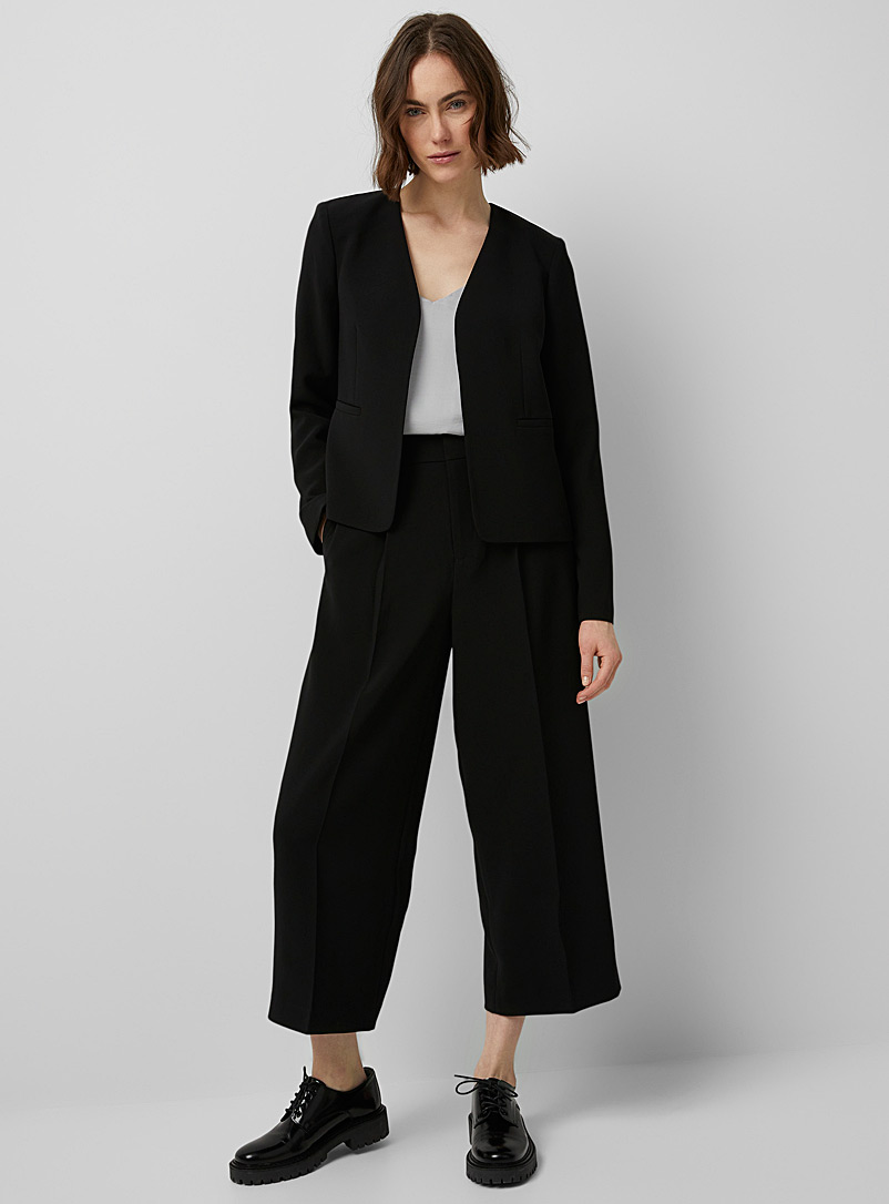 Contemporaine Black Fluid and pleated wide-leg cropped pant for women