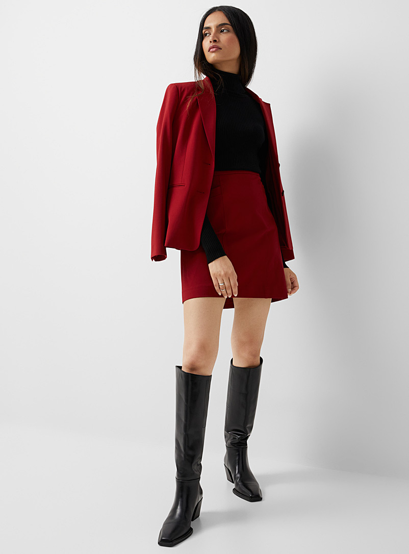 Contemporaine Ruby Red Slant pockets flared skirt for women