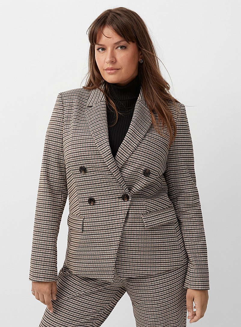 Contemporaine Patterned Brown Houndstooth jacquard blazer for women