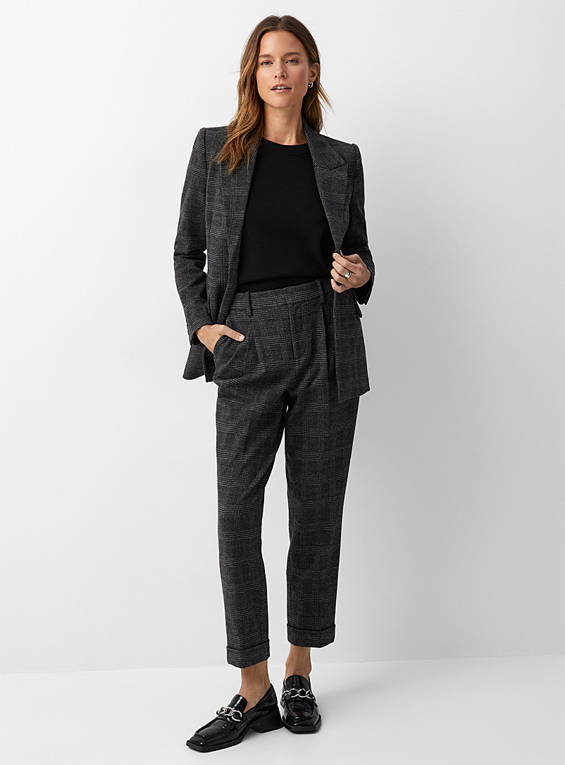 Contemporaine Patterned Black Prince of Wales straight-leg pant for women