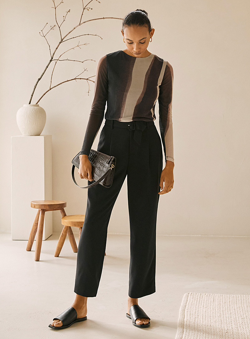 Contemporaine Black Flowy belted straight pant for women