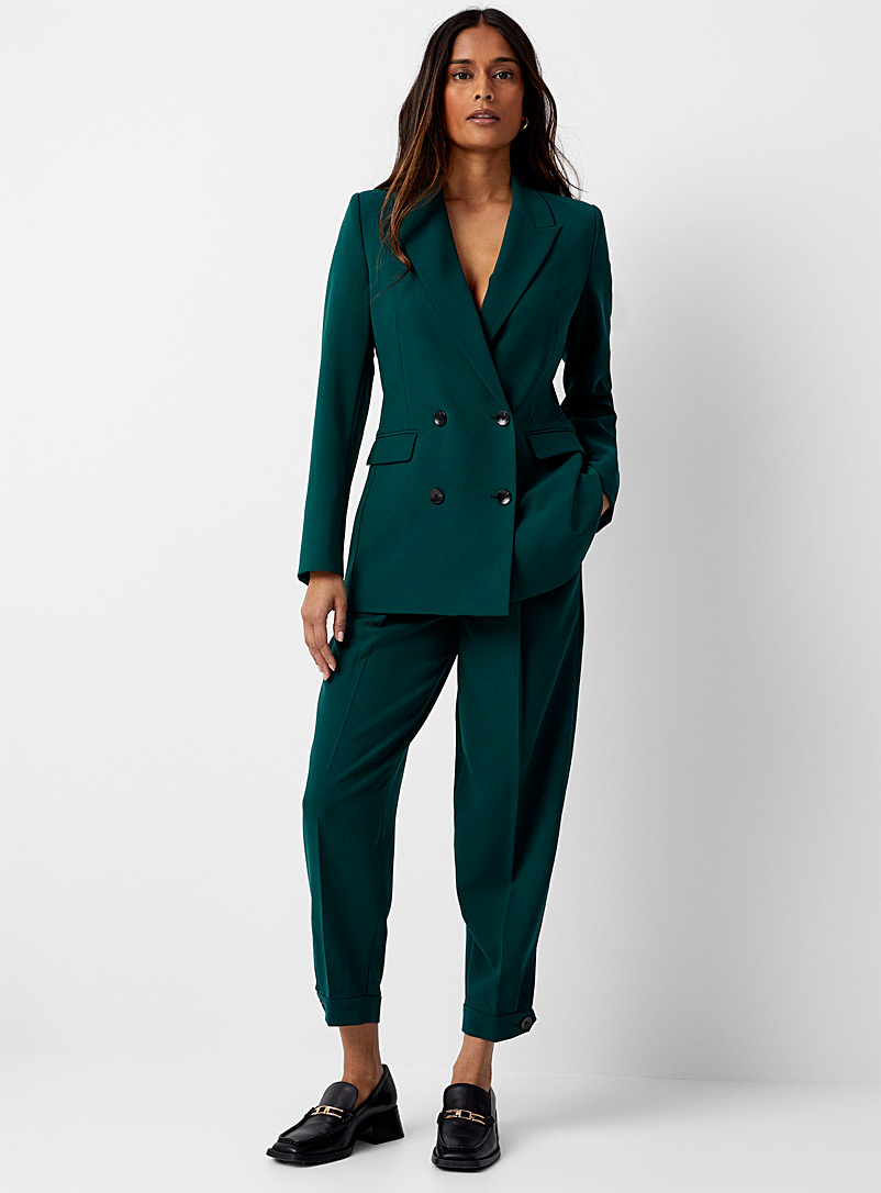 Contemporaine Mossy Green Buttoned-ankle fluid pant for women