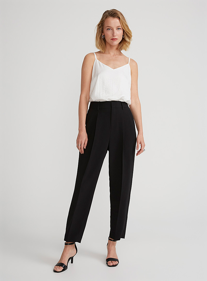 Contemporaine Black Flowy cropped pleated pant for women