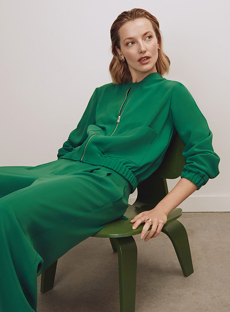 Contemporaine Green Fluid patch pocket bomber jacket for women