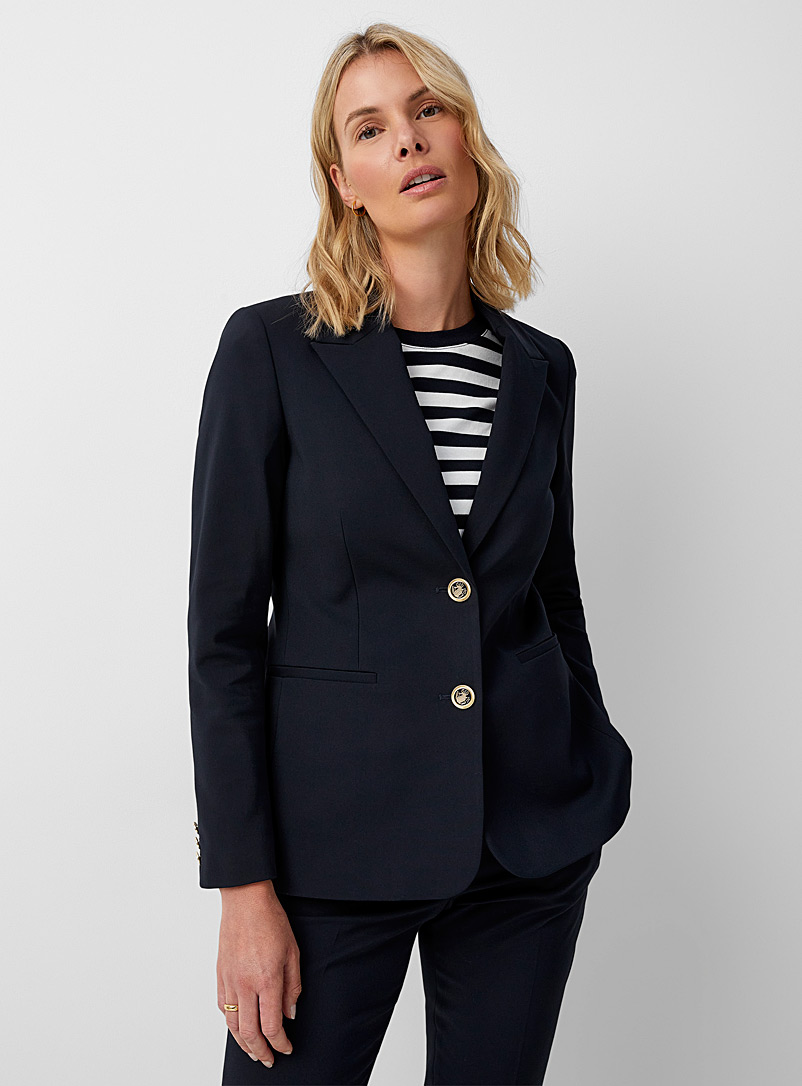 Contemporaine Marine Blue Crest button structured blazer for women
