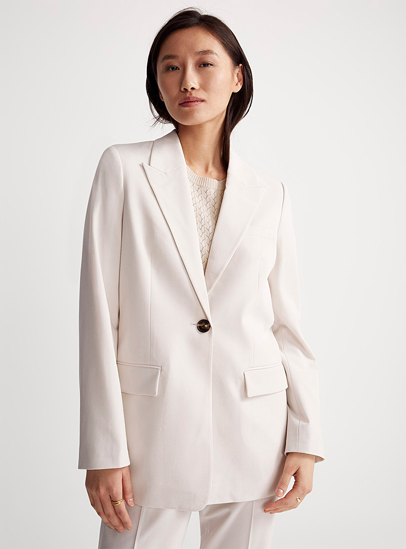 Contemporaine Cream Beige Long stretch blazer for women