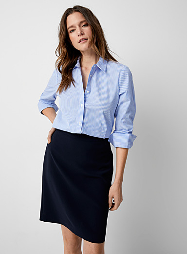 Contemporaine Dark Blue Suiting crepe straight skirt for women