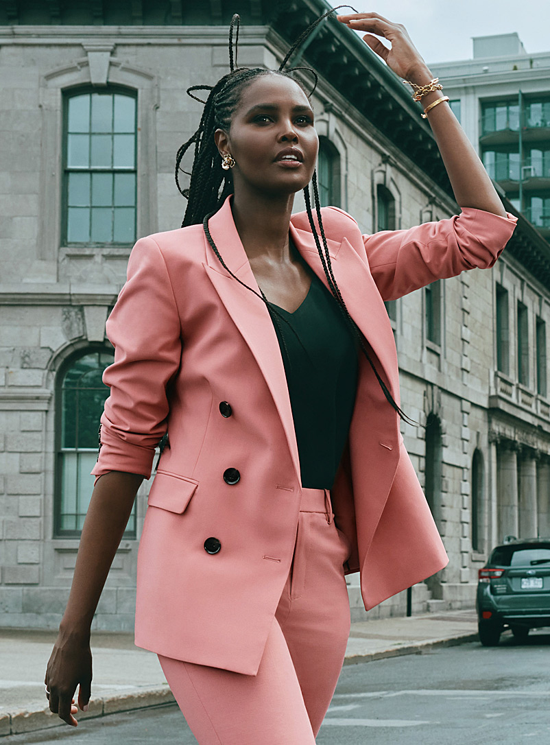 Contemporaine Dusky Pink Double-breasted stretch blazer for women