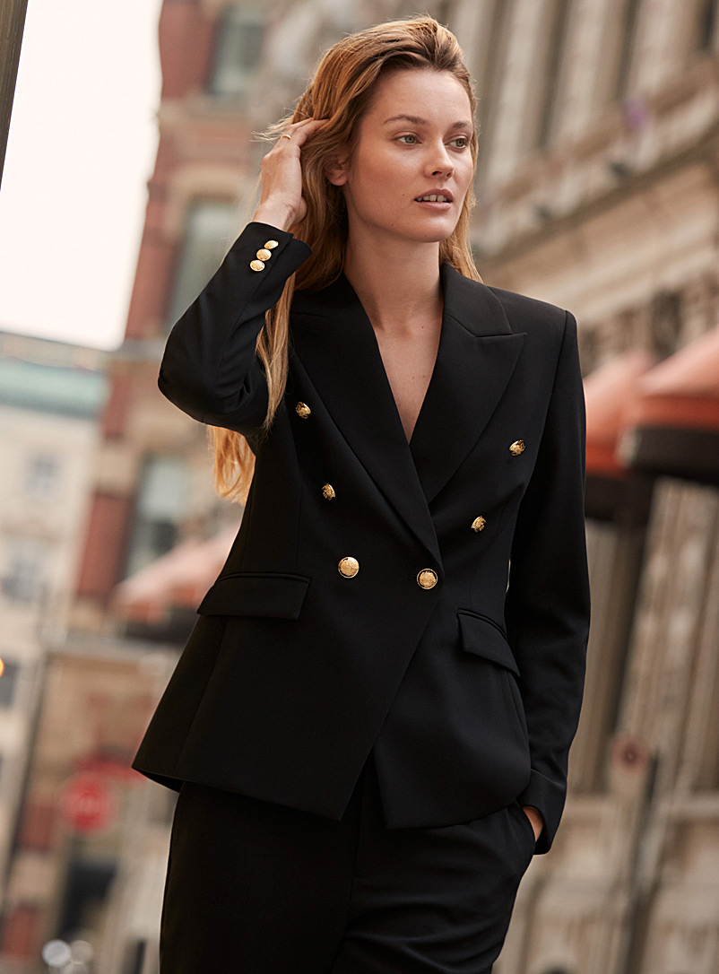 Contemporaine Black Golden-button double-breasted blazer for women