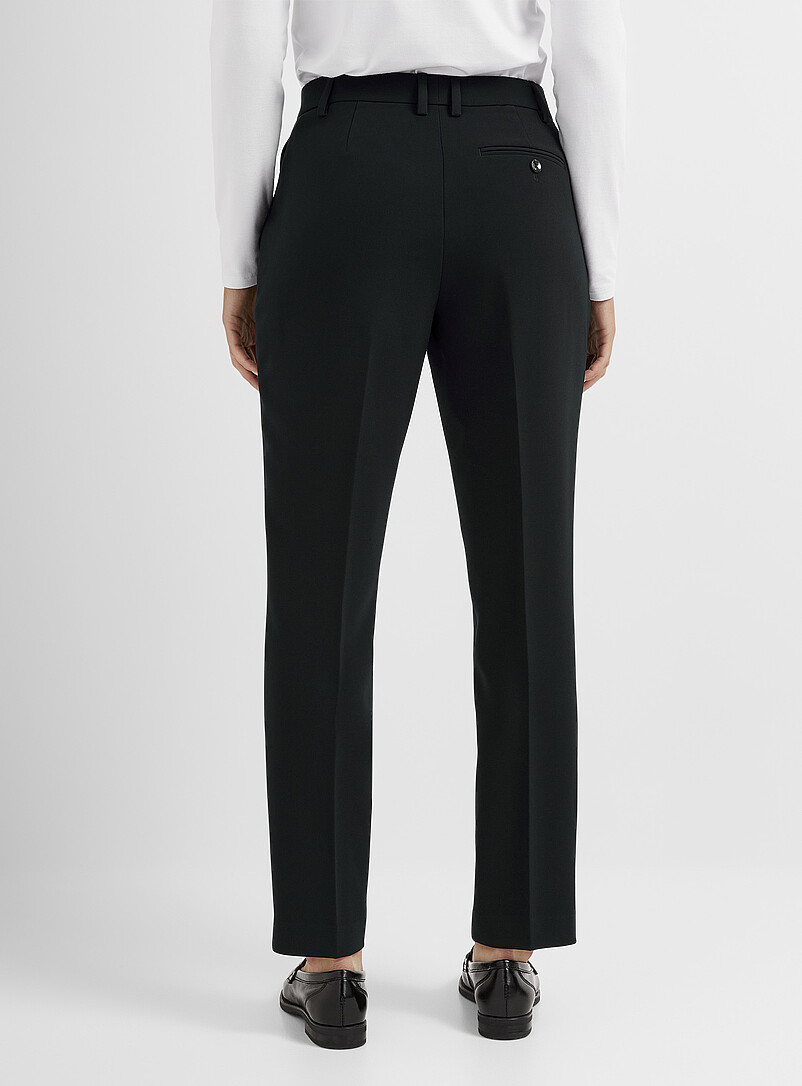 Contemporaine: Le pantalon cr&ecirc;pe tailleur <b>Coupe : jambe droite, taille haute</b> Vert pour femme