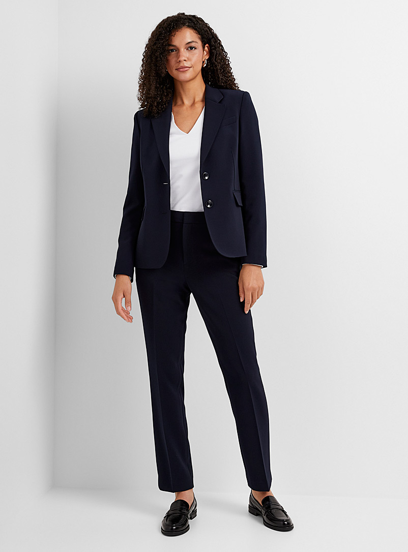 Contemporaine: Le pantalon cr&ecirc;pe tailleur <b>Coupe : jambe droite, taille haute</b> Vert pour femme