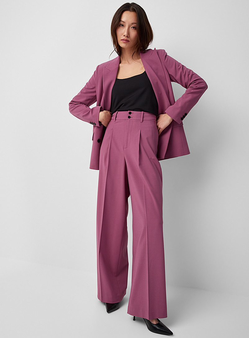Pleated wide-leg stretch pant