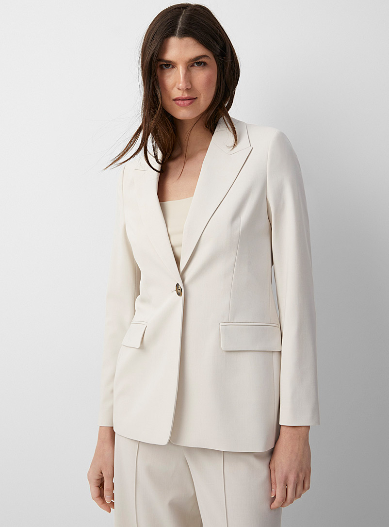 Contemporaine Ivory/Cream Beige Long stretch blazer for women