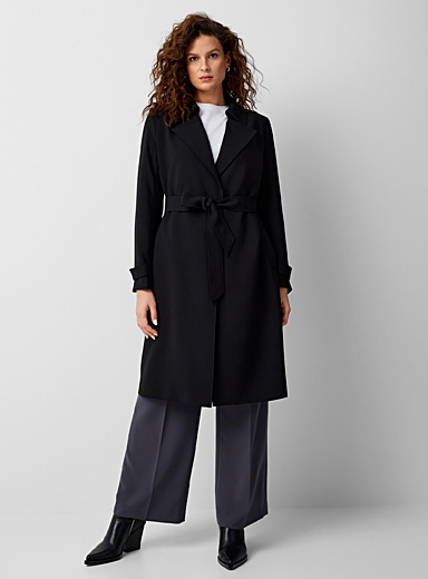 Contemporaine Black Belted flowy trench coat for women