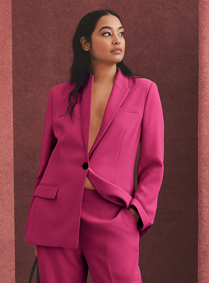 Contemporaine Medium Pink Flowy single-button blazer for women
