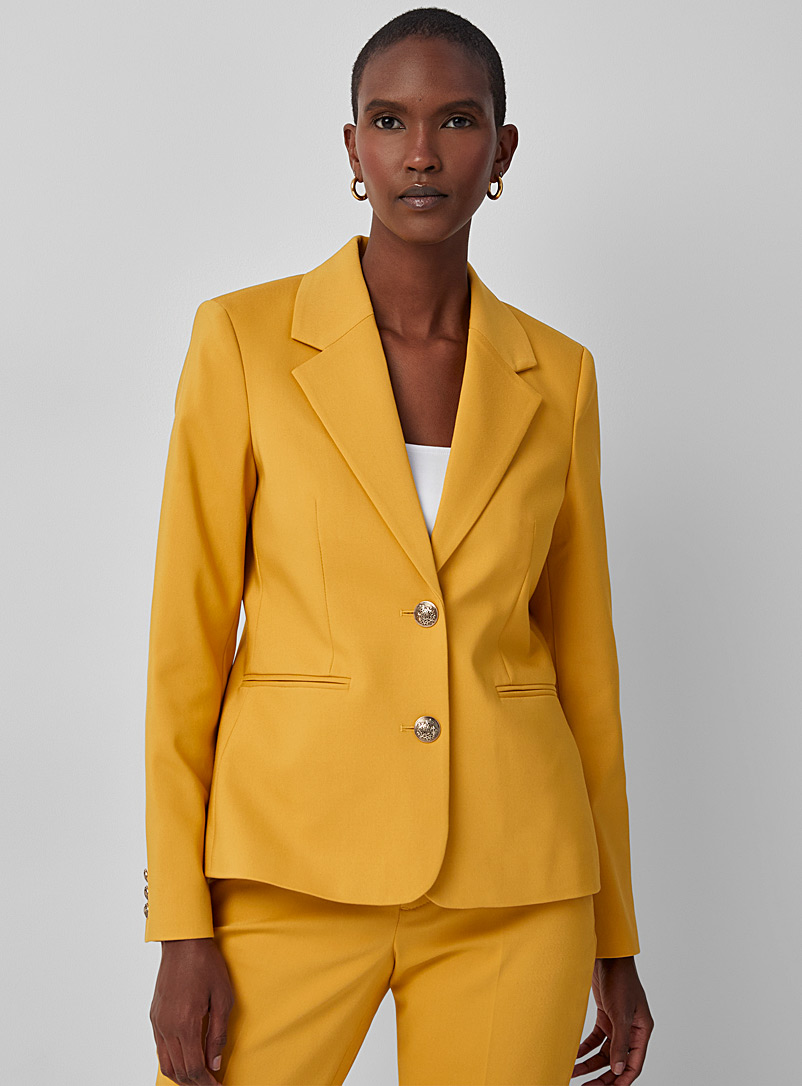 Contemporaine Medium Yellow Crest buttons structured blazer for women