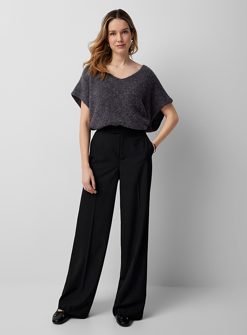Plus Size Black Wide Leg Trousers Elasticated Waistband With