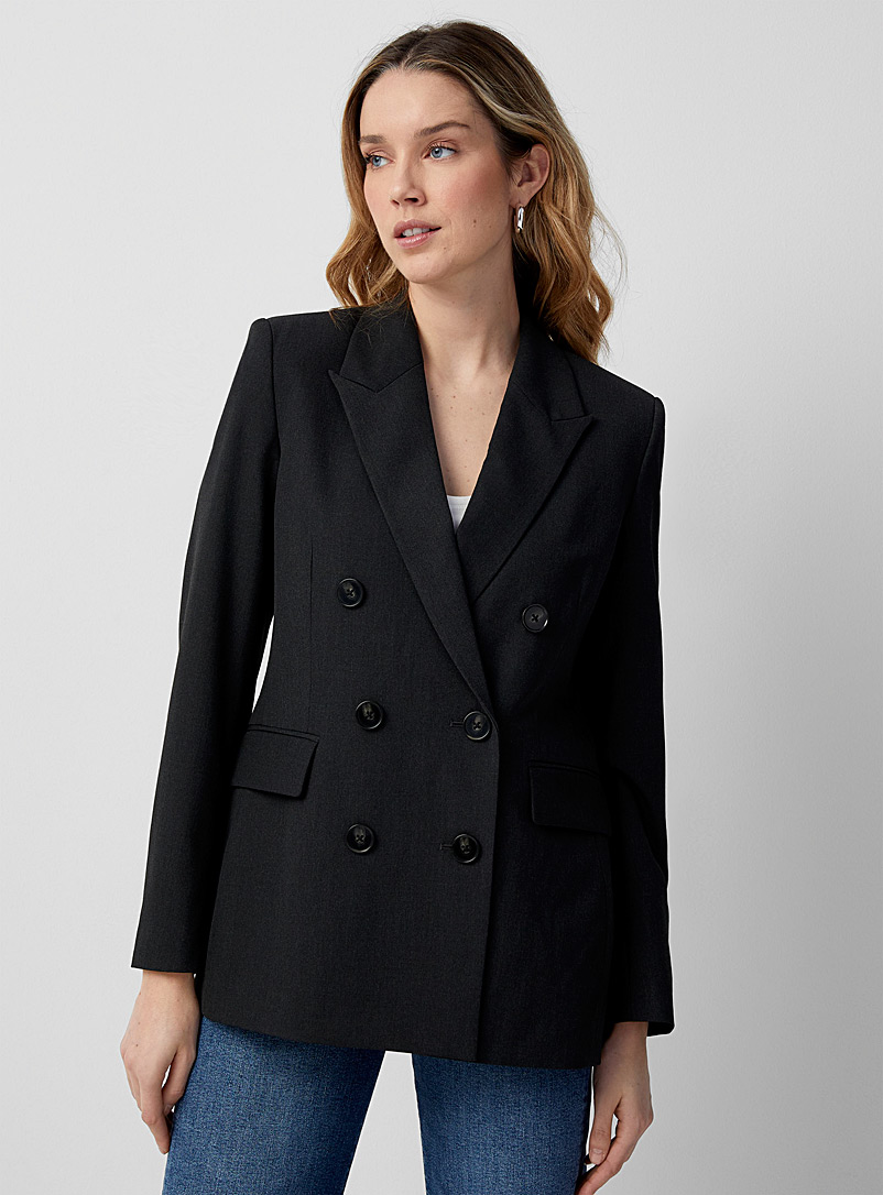 Contemporaine Black  Charcoal double-breasted blazer for women