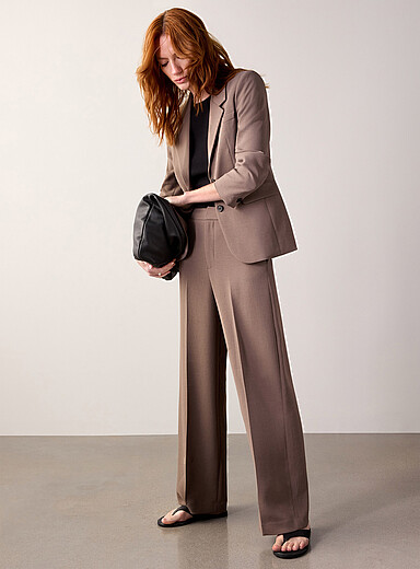 Contemporaine Light Brown Moderne textured crepe pant <b>Fit: Wide leg, high rise</b> for women