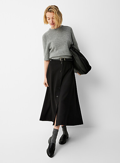 Contemporaine Black Flowy flared buttoned skirt for women