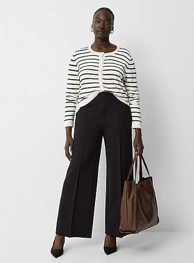 Contemporaine: Le pantalon habill&eacute; ponte extensible <b>Coupe : jambe large, taille haute</b> Noir pour femme