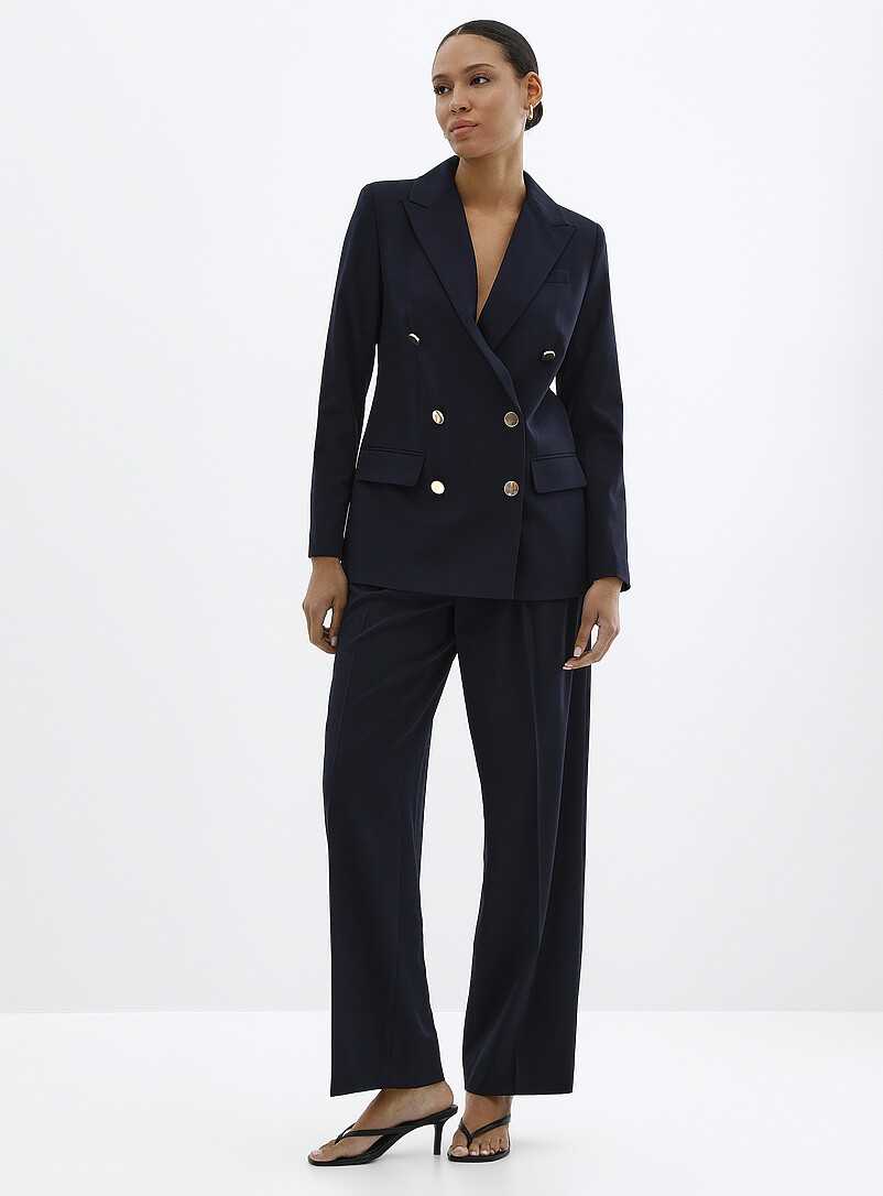 Contemporaine: Le veston double boutonnage dor&eacute; Bleu marine - Bleu nuit pour femme